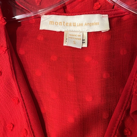 Beautiful  Size Small True Red Monteau Los Angeles Fully Lined Swiss Dot Dress - Picture 3 of 6